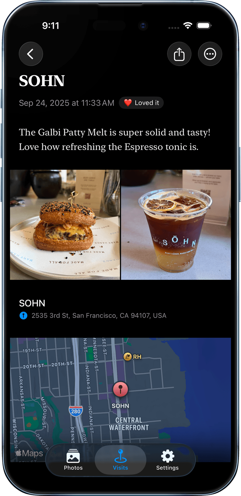 Refeed app showing a visit to SOHN restaurant