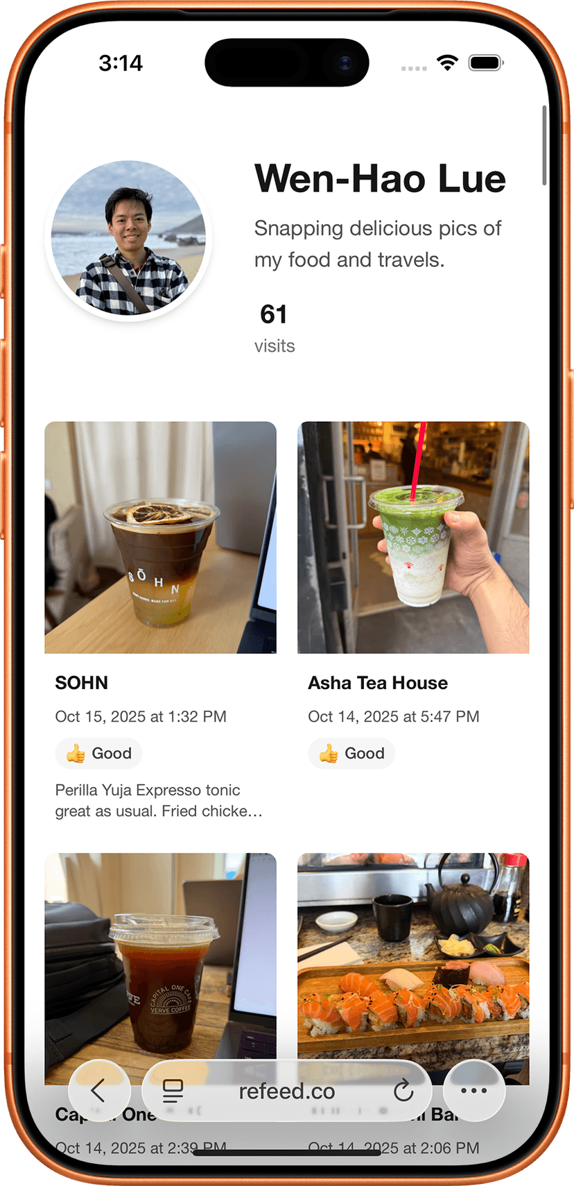 Refeed profile page on iPhone