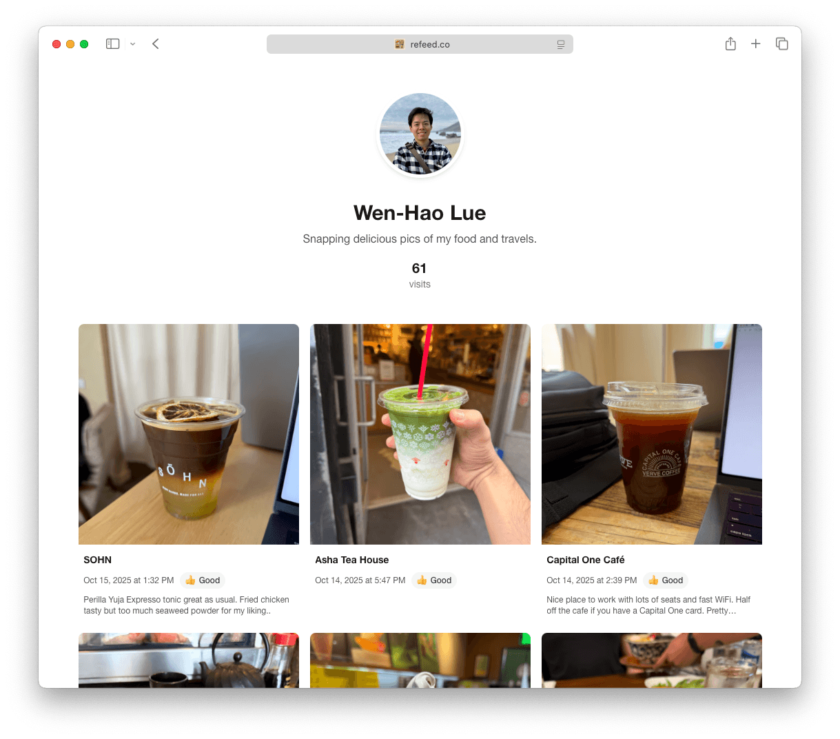 Refeed profile page on web